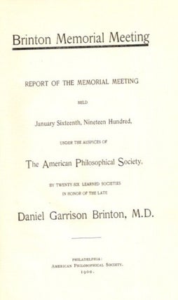 Item #10622 BRINTON MEMORIAL MEETING. Daniel G. Brinton