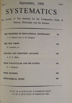 SYSTEMATICS: VOLUME 6: The Journal of the Institute for the Comparative Study of History, Philosophy and the Sciences