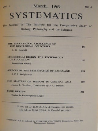 SYSTEMATICS: VOLUME 6: The Journal of the Institute for the Comparative Study of History, Philosophy and the Sciences
