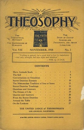 Item #15297 THEOSOPHY: VOL. VII: A Magazine Devoted to The Path. Westcott Clough