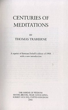 Item #16004 CENTURIES OF MEDITATIONS. Thomas Traherne
