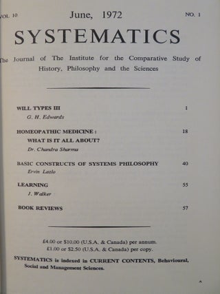 SYSTEMATICS: VOLUME 10: The Journal of the Institute for the Comparative Study of History, Philosophy and the Sciences