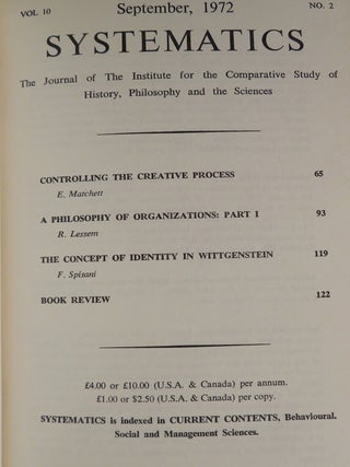 SYSTEMATICS: VOLUME 10: The Journal of the Institute for the Comparative Study of History, Philosophy and the Sciences