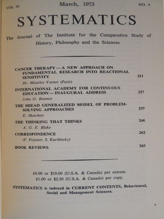 SYSTEMATICS: VOLUME 10: The Journal of the Institute for the Comparative Study of History, Philosophy and the Sciences
