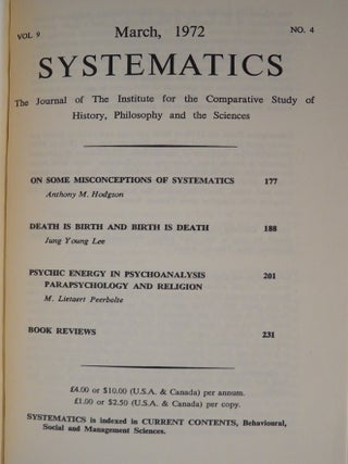 SYSTEMATICS: VOLUME 9: The Journal of the Institute for the Comparative Study of History, Philosophy and the Sciences