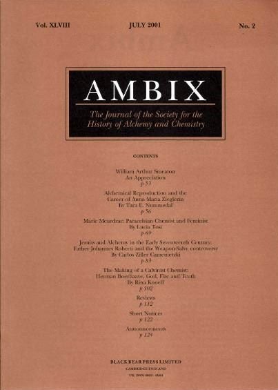 Item #18879 AMBIX: VOLUME XLVIII, NO. 2, JULY 2001. Tara E. Nummerdal, Colin A. Russell, Lucia Tost, Carlos Ziller Camenietski, Rina Koeff, Gerrylynn K. Roberts.