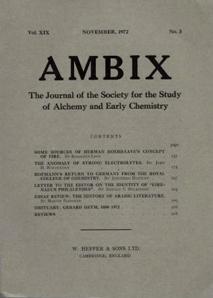 AMBIX, VOL. XIX: The Journal of the Society for the Study of Alchemy and Early Chemistry