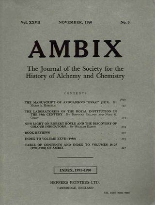 AMBIX, VOL. XXVII: The Journal of the Society for the Study of Alchemy and Early Chemistry