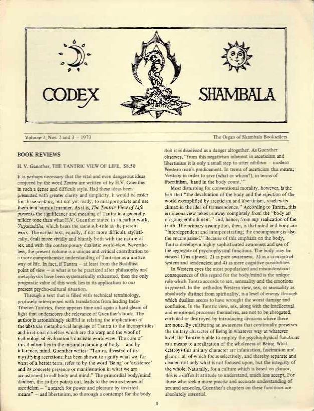 Item #19960 CODEX SHAMBHALA, VOL. 2 NOS. 2 & 3 SEPTEMBER 1973. Karl Ray.