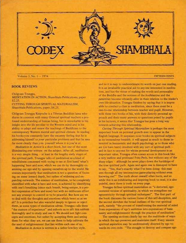 Item #20333 CODEX SHAMBHALA, VOL. 3 NO. 1 1974. Karl Ray.