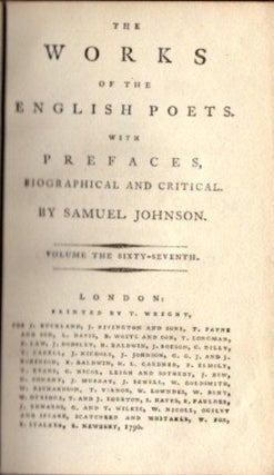 Item #21423 THE WORKS OF THE ENGLISH POETS: Volume 67 containing Churchill and Fulcaner. Samuel...