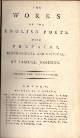 Item #21423 THE WORKS OF THE ENGLISH POETS: Volume 67 containing Churchill and Fulcaner. Samuel Johnson.
