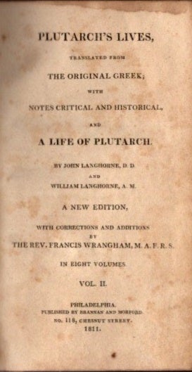 Item #21424 PLUTARCH'S LIVES: Volume II (of eight). Plutarch.