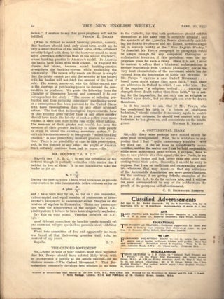 THE NEW ENGLISH WEEKLY. VOL. III, NO. 1. APRIL 20, 1933.