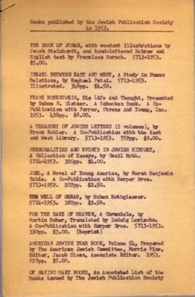 OF MAKING MANY BOOKS: An Annotated List of the Books issued by the Jewish Publication Society of America, 1890-1952
