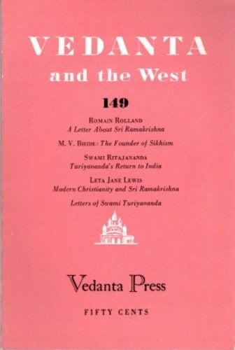 Item #22511 VEDANTA AND THE WEST 149. Swami Prabhavananada, Romain Rolland.