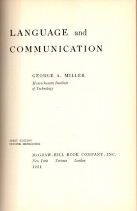 Item #22987 LANGAUAGE AND COMMUNICATION. George A. Miller
