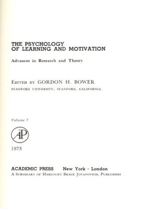 THE PSYCHOLOGY OF LEARNING AND MOTIVATION: VOLUME 7: Advances in research and Theory