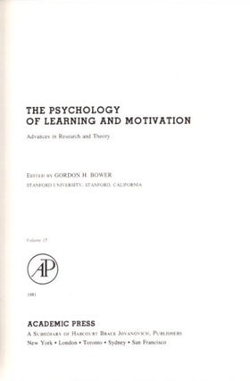 THE PSYCHOLOGY OF LEARNING AND MOTIVATION: VOLUME 15: Advances in research and Theory