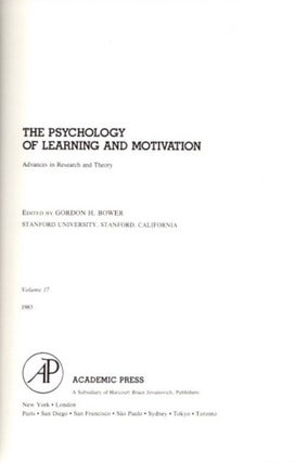 THE PSYCHOLOGY OF LEARNING AND MOTIVATION: VOLUME 17: Advances in research and Theory