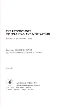 THE PSYCHOLOGY OF LEARNING AND MOTIVATION: VOLUME 26: Advances in research and Theory
