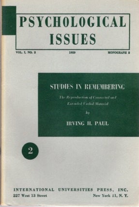 Item #23152 STUDIES IN REMEMBERING: THE REPRODUCTION OF CONNECTED AND EXTENDED VERBAL MATERIAL....