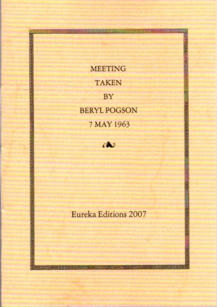 Item #23705 MEETING TAKEN BY BERYL POGSON 7 MAY 1963. Beryl Pogson.