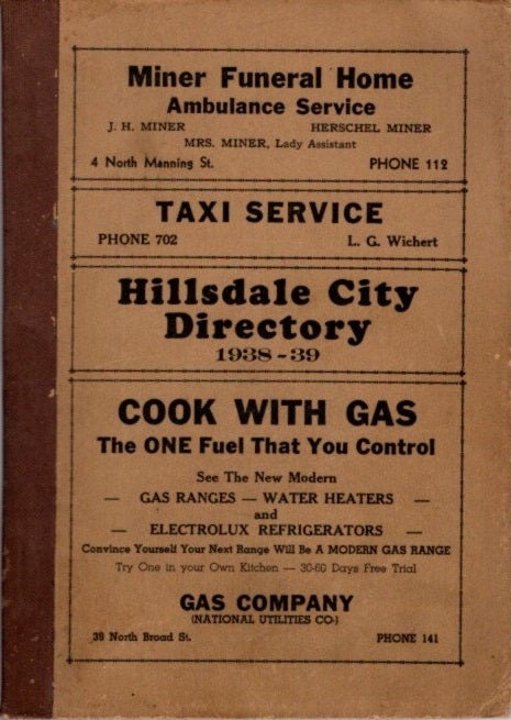 Item #23824 CITY DIRECTORY OF HILLSDALE, MICHIGAN FOR 1939. C. A. Bacon.