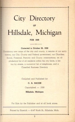 CITY DIRECTORY OF HILLSDALE, MICHIGAN FOR 1939.