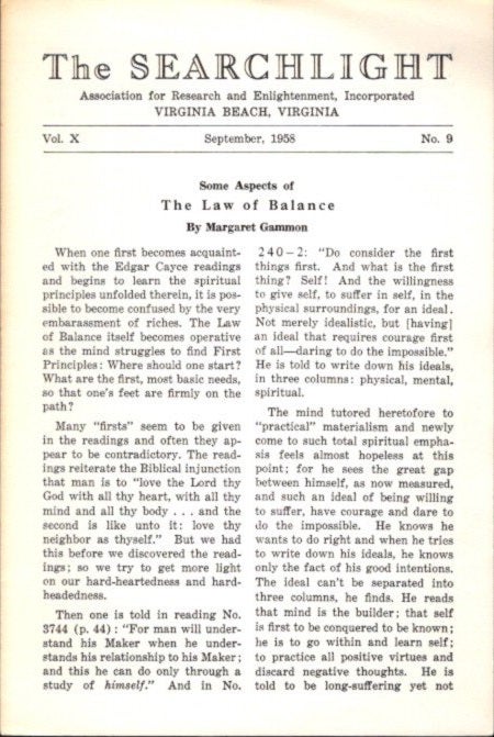 Item #24453 THE LAW OF BALANCE: The Searchlight, Vol. X, No. 9. Margaret Gammon.