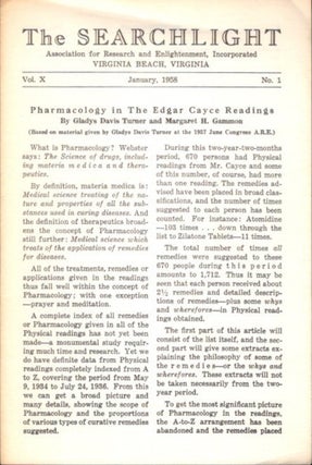 Item #24456 PHARMACOLOGY IN THE EDGAR CAYCE READINGS: The Searchlight, Vol. X, No. 1. Gladys...