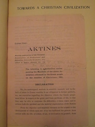 TOWARDS A CHRISTIAN CIVILIZATION: A Draft Issued by the Christian Union of Professional Men of Greece