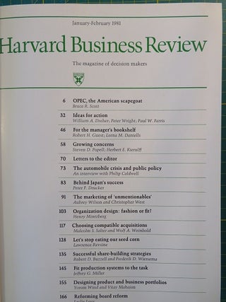 HARVARD BUSINESS REVIEW: VOLUME LIX, 1981: The Magazine of Decision Makers
