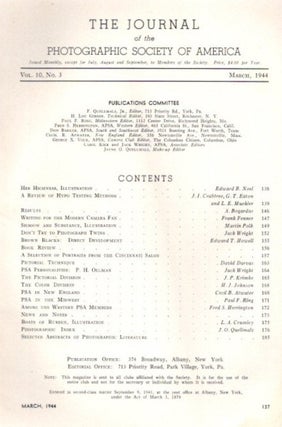THE JOURNAL OF THE PHOTOGRAPHIC SOCIETY OF AMERICA VOL 10 NO 3 MARCH 1944.