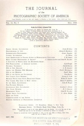 THE JOURNAL OF THE PHOTOGRAPHIC SOCIETY OF AMERICA VOL 10 NO 5 MAY, 1944.