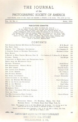 THE JOURNAL OF THE PHOTOGRAPHIC SOCIETY OF AMERICA VOL 10 NO 4 APRIL, 1944.
