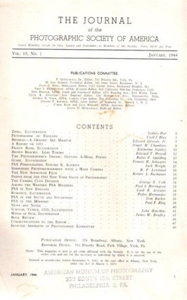 THE JOURNAL OF THE PHOTOGRAPHIC SOCIETY OF AMERICA VOL 10 NO 1 JANUARY, 1944.