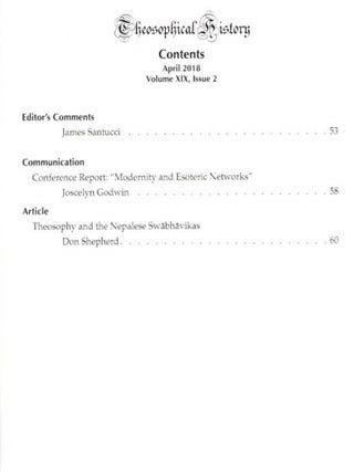 THEOSOPHICAL HISTORY: A Quarterly Journal of Research: Volume XIX, Issue 2, April 2017