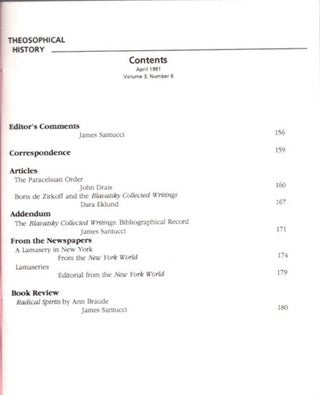 THEOSOPHICAL HISTORY: A Quarterly Journal of Research: Volume III, Issue 6, April 1991