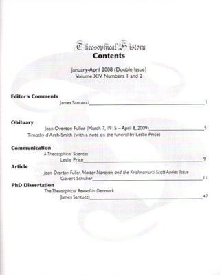 THEOSOPHICAL HISTORY: A Quarterly Journal of Research: Volume XIV, Issue 1 and 2, January-April 2008