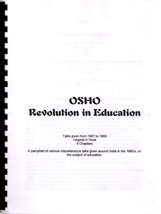 Item #26934 REVOLUTION IN EDUCATION: Talks Given from 1967 to 1969. Osho, Rajneesh.