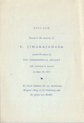 C. JINARAJADASA: 1875 - 1953.