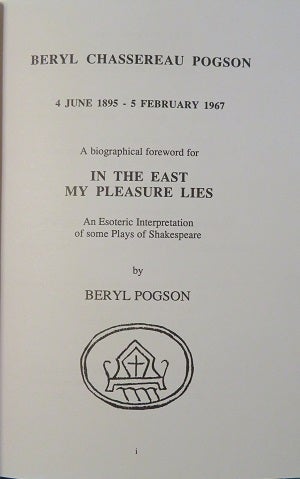 Item #27999 BERYL CHASSEREAU POGSON: 4 JUNE 1895 - 5 FEBRUARY 1967: A Biographical Foreword. Lewis Creed.