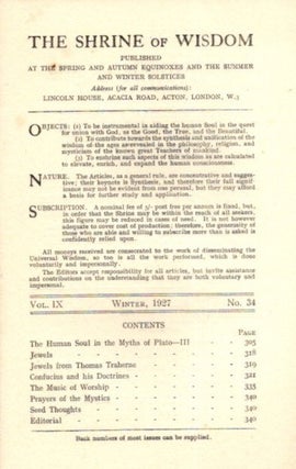 THE SHRINE OF WISDOM: NO. 34, WINTER 1927: A Quarterly Devoted to Synthetic Philosophy Religion & Mysticism