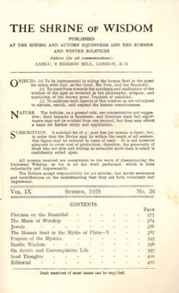 THE SHRINE OF WISDOM: NO. 36, SUMMER 1928: A Quarterly Devoted to Synthetic Philosophy Religion & Mysticism