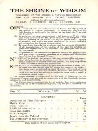 THE SHRINE OF WISDOM: NO. 38, WINTER 1928: A Quarterly Devoted to Synthetic Philosophy Religion & Mysticism