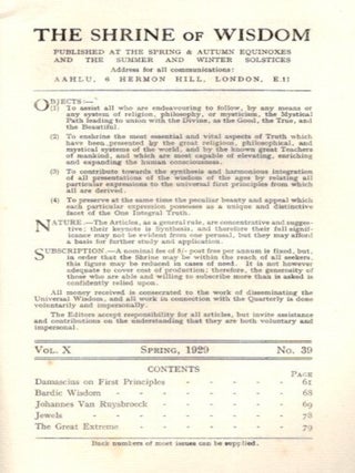 THE SHRINE OF WISDOM: NO. 39, SPRING 1929: A Quarterly Devoted to Synthetic Philosophy Religion & Mysticism