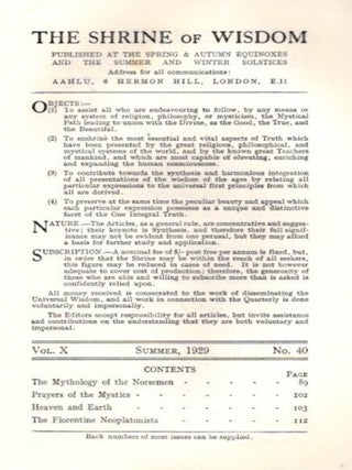 THE SHRINE OF WISDOM: NO. 40, SUMMER 1929: A Quarterly Devoted to Synthetic Philosophy Religion & Mysticism