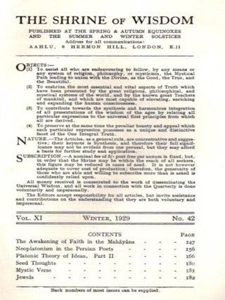 THE SHRINE OF WISDOM: NO. 42, WINTER 1929: A Quarterly Devoted to Synthetic Philosophy, Religion & Mysticism