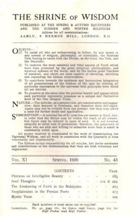 THE SHRINE OF WISDOM: NO. 43, SPRING 1930: A Quarterly Devoted to Synthetic Philosophy, Religion & Mysticism
